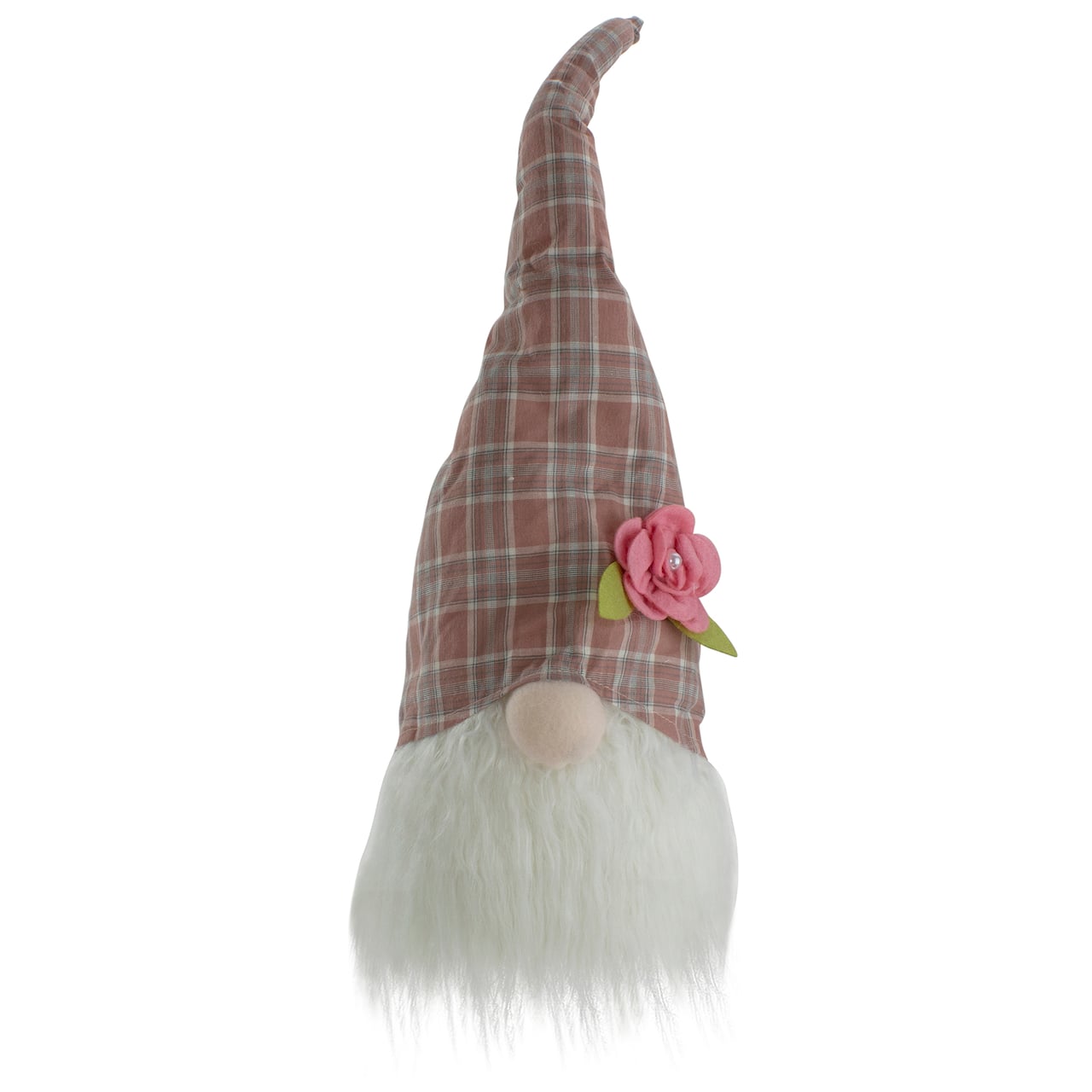 20&#x22; Pink &#x26; White Plaid Spring Gnome Head D&#xE9;cor